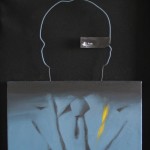 la spia,2010, acrilico e metallo su tela,cm.60x50